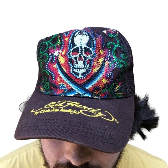 Vintage Ed Hardy By Christian Audigier Studded Skull Hat - Picture 5 of 12